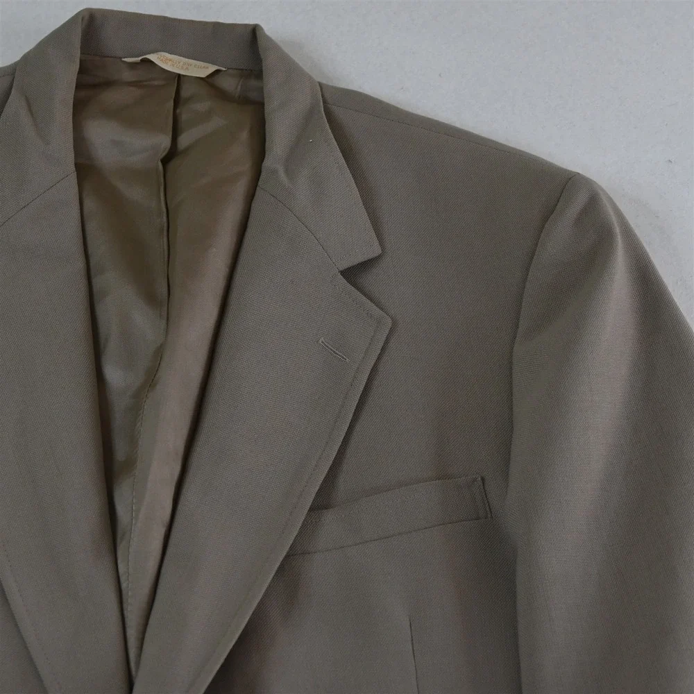 Vtg USA Made 44R Khaki Gold Button‎ Mens Blazer Suit Jacket Sport Coat